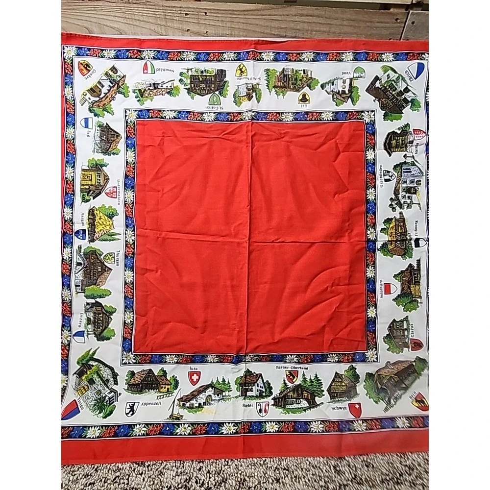 Vintage Small Table Cloth/Scarf Swiss Mountain‎ Towns